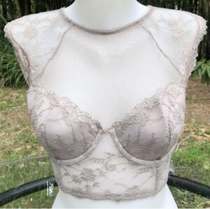 Victorias secret high neck Elegant Lace Bralette - gray/cream size 32D. New no t